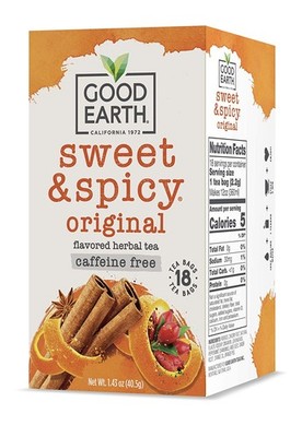 Good Earth Herbal Tea, Sweet & Spicy, Caffeine Free, 18 Tea Bags 
