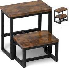 2 Step Stool for Adults Wooden Step Stool W/ 500 Lbs Rustic Brown