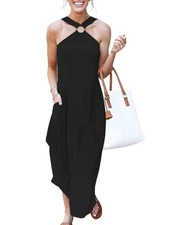 ANRABESS Women Summer Halter Neck Sundress Sleeveless Split Side Casual Beach...