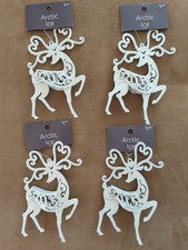 4 New Reindeer Deer Silver Glitter Filigree Prancing Christmas Decor Ornaments