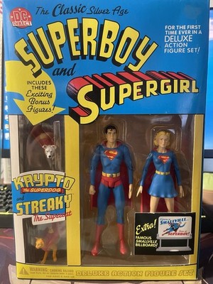 DC Direct Silver Age Superboy Supergirl Krypto Streaky Deluxe Boxed Figure Set