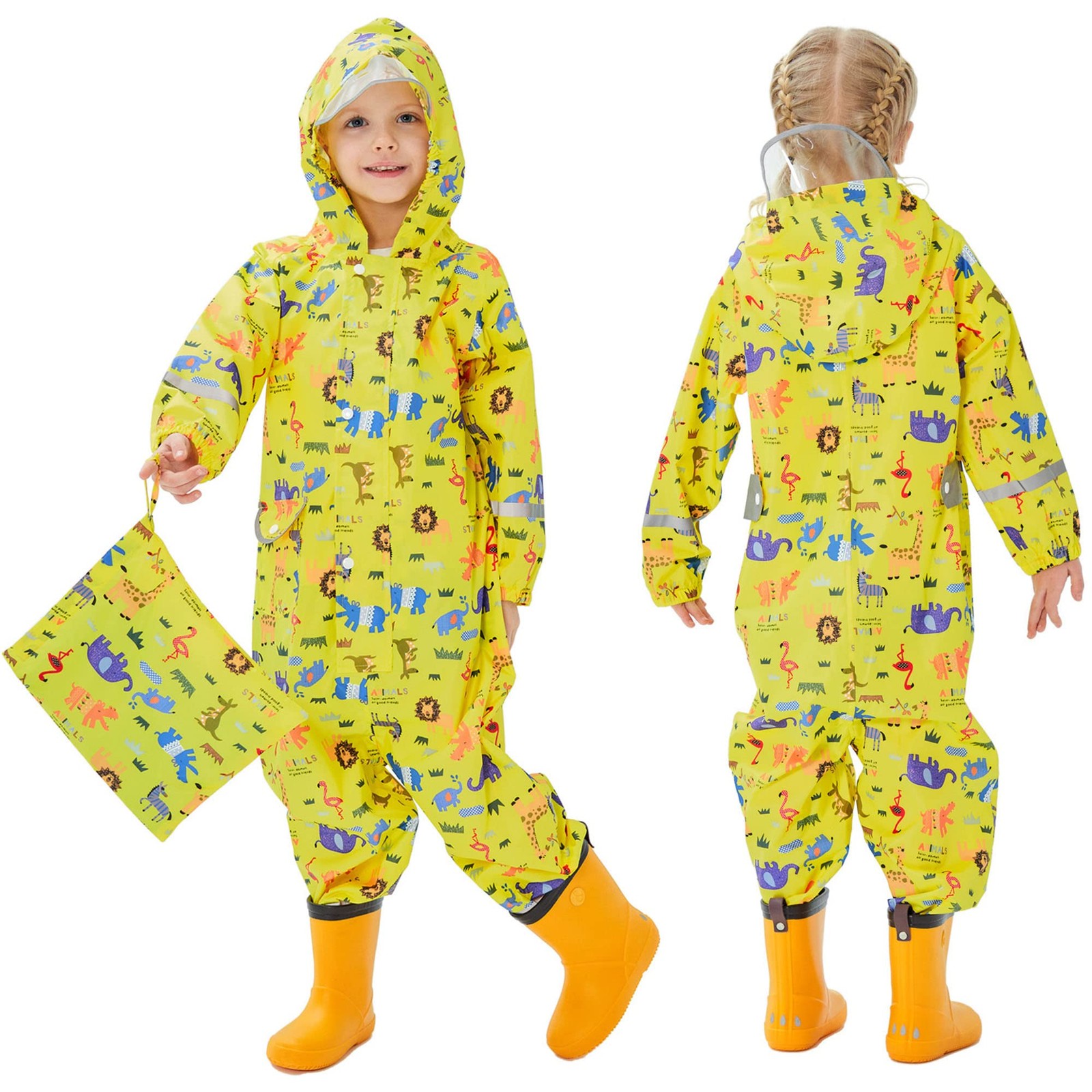 Combinaison de pluie enfant avec bandes réfléchissantes vêtement imperméable respirant jaune