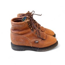 Vintage Justin Work Boots Kiltie Lace Up Leather Ankle Boots Made in USA