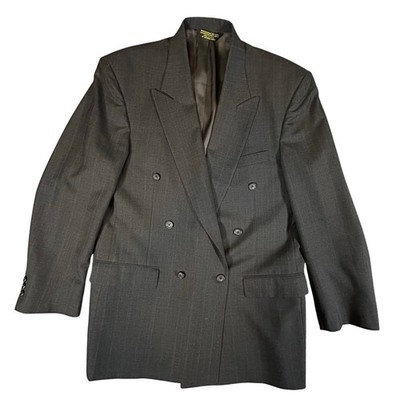 Pierre Balmain 100% Wool Double Breasted Sport Coat Blazer Dark Gray Made in USA