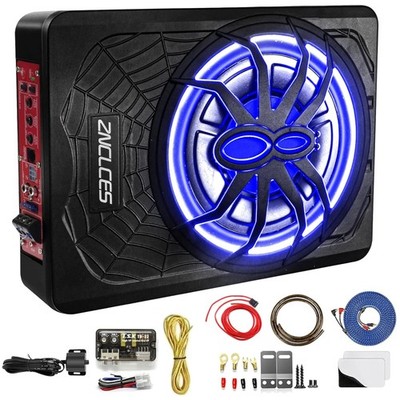 Slim Under Seat Powered Sub for Car/Truck with Blue LED
