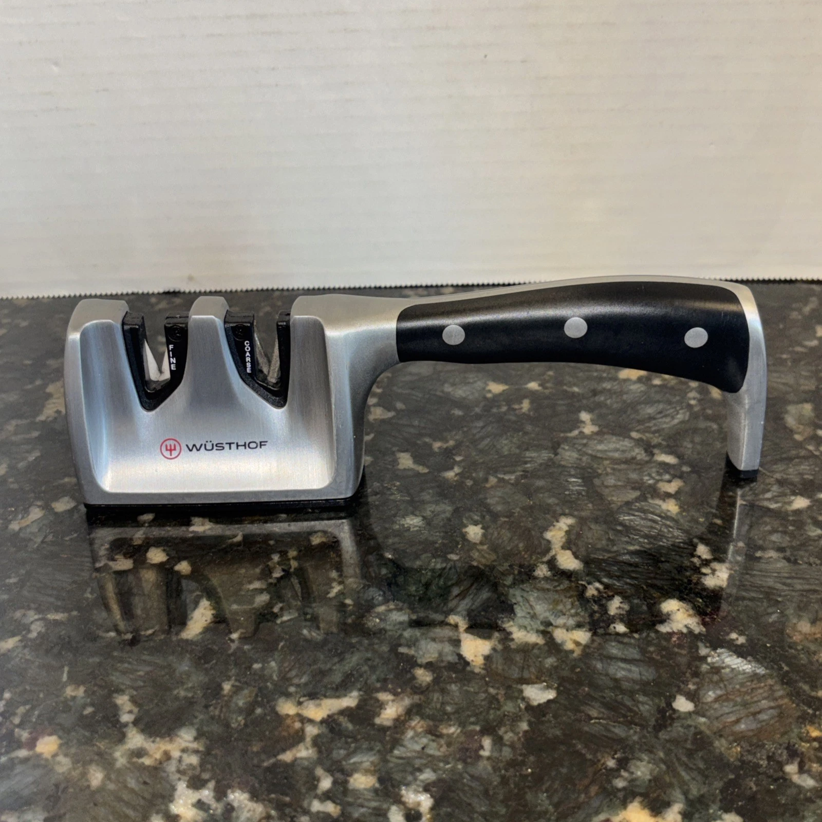WÜSTHOF Classic Ikon 2-Stage Handheld Knife Sharpener Silver w/ Black Handle