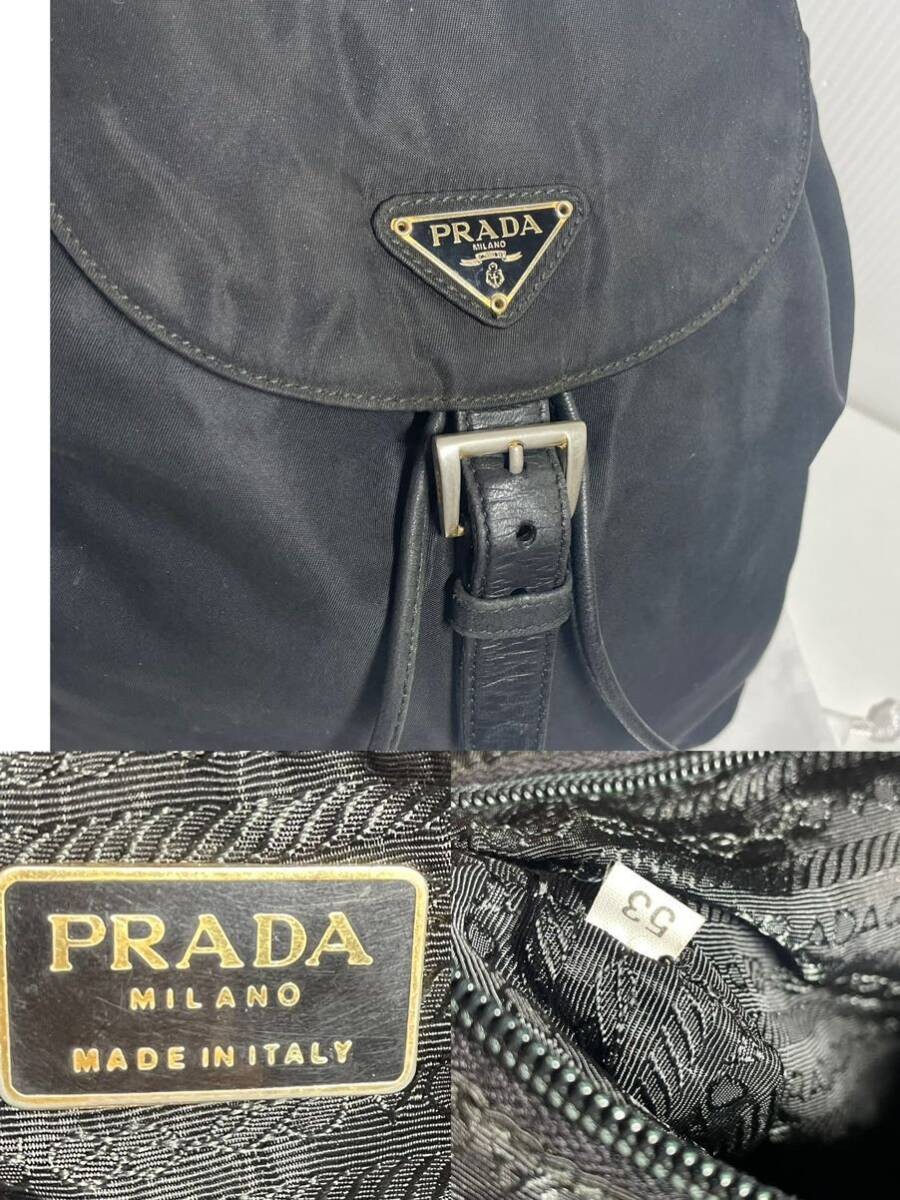 PRADA Nylon Chain Backpack Black Gold Triangle LOGO Black with Storage Bag from thumbnail 6