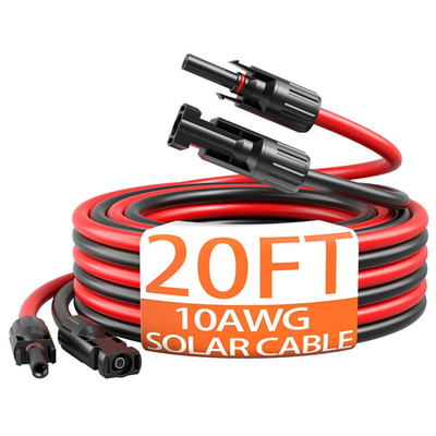 10AWG Solar Extension Cable 20 Feet with Male and Female Connectors, UV