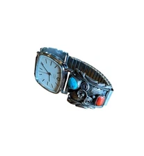 VINTAGE TIMEX WATCH For MENs MANUAL WIND STERLING SILVER & TURQUOISE BAND