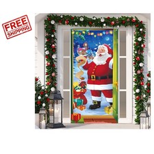 Funny Santa Claus Christmas Door Cover - Festive Holiday Banner 78 x 35 Inch