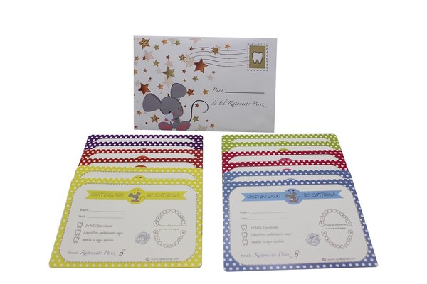 Qué Kawaii® 12 Certificados de colores caída dientes puerta Ratoncito Pérez. Rec