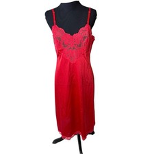 Vintage Crimson Red Lace Trim Full Slip Nylon Antron Size 34/12 Glam Made USA
