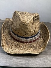 Dorfman Pacific Hat Co Straw Cowboy Hat With Stars And Strap Hat Band Sz Med/Sm