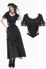 Dark In Love Victorian Gothic Lace Fitted Top Long Sleeve Dark Academia Blouse