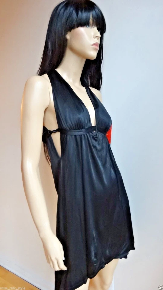 令人惊叹的 LaROK 黑色丝绸女神连衣裙全新带标签 252 美元 XS — 第 3/4 张图片