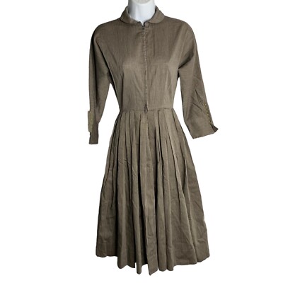 Vintage 50s Long Sleeve Swing Dress XS Grey Check Zip Front Buttons Collared | eBay Vintage 50s Long Sleeve Swing Dress XS Grey Check Zip Front Buttons Collared | eBay