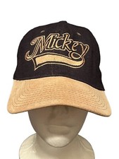 Disney Mickey Mouse Spellout Hat Script Font Black Embroider Adjustable Vintage