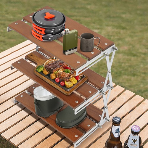 Camping Kitchen Table Picnic Cabinet Folding Cooking Storage Rack ...