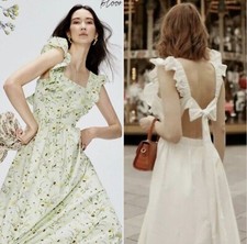 H&M HM Poplin Dress Light Green Floral / Light Cream A Meadow Of Wildflowers