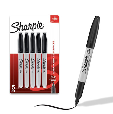 Sharpie Permanent Marker Fine Point Black Pack of 5