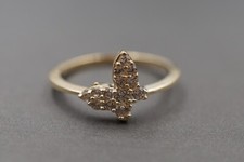 10K Solid Yellow Gold 0.4" Fancy Butterfly CZ Band Ring. Size 7