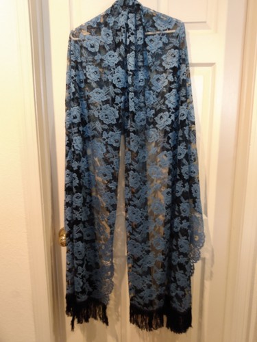 European lace full lengh silky blue lace shawl wrap classic formal - Picture 3 of 8