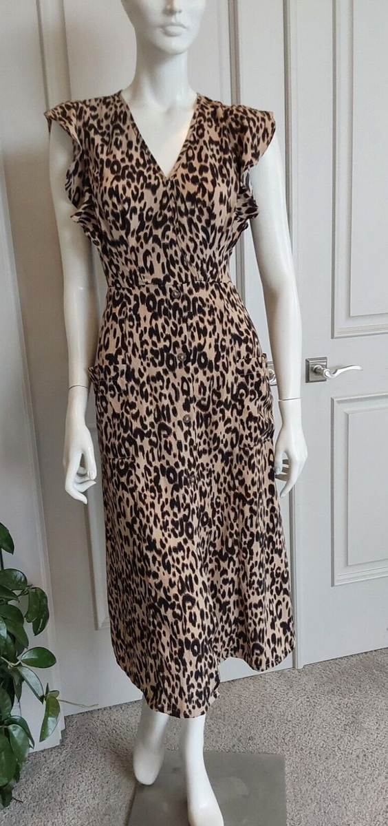 Sienna Sky animal print fit and flare V neck midi dress sz S