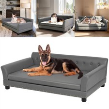 Premium Kunstleder Erhöhte Hundesofa Haustiersofa mit Weichem Kissen Hundebett 