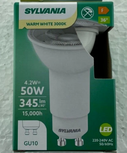 6 x 4.2W GU10 Long Neck LED bulb SYLVANIA 75mm x 50mm replaces 11w cfl type  - Image 2 of 4