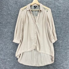 H&M Top Women 8 Beige Button Up Asymmetric 3/...