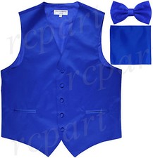 New Men's formal Slim Fit Tuxedo vest Waistcoat bow tie  hankie royal blue prom