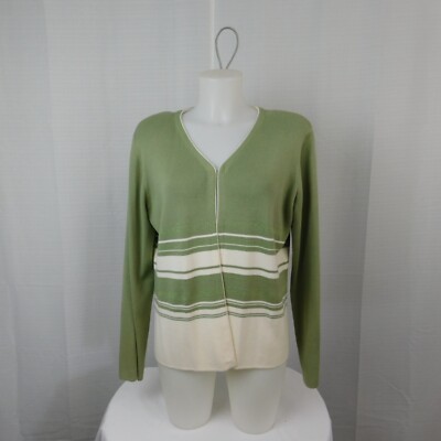Christopher & Banks V-Neck Metallic Thread Cardigan - Cream-Jade, Medium #7252