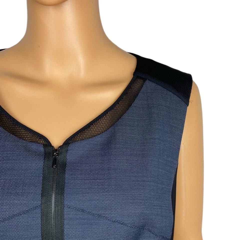 Vestido lápis Elie Tahari azul escuro preto sem mangas gola VNeck com zíper tamanho EUA 6 - Imagem 2 de 4