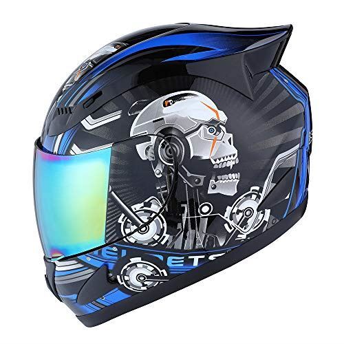 blue biohazard full face motorcycle helmet 1STORM Motorcycle Bike Full FACE Helmet Mechanic Skull - Tinted Visor Blue