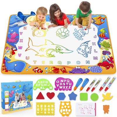 Water Doodle Mat - Kids Painting Writing Color Doodle Drawing Mat Toy Bring M...
