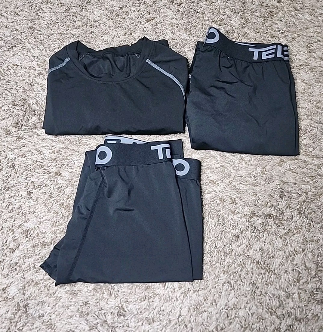 Lots Of 3 telaleo mens 2leggings M  black compression 1 Long Sleeves Shirt 