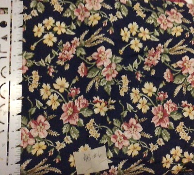 Vintage Pink Yellow Floral on Navy Cotton Fabric By the Yard ...