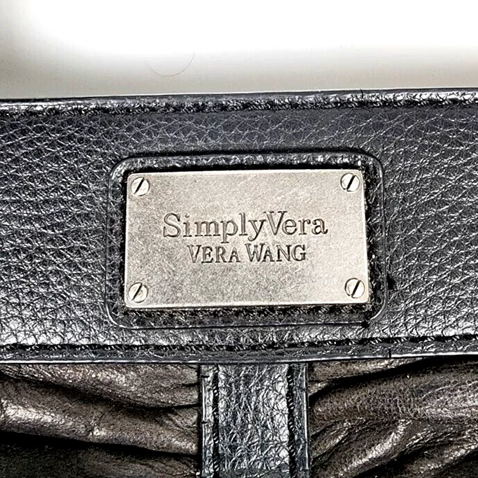 Vera Wang Simply Negro Cartera Cuero Bolso de Mano Forro Azul 3 Bolsillos Internos Foto 3 de 4