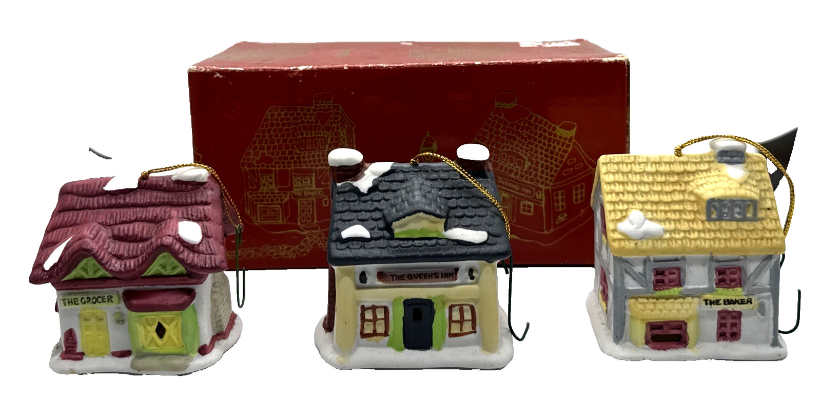 Reader's Digest Dickens Village 3pc Ceramic Bell Ornaments (1991) Open Box