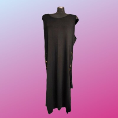 NWT Laura Ashley black long knitted dress slit lace up sides, Size 18/20 US