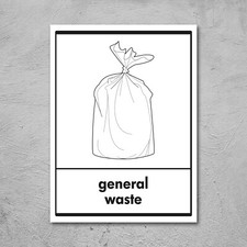 General Waste Sign | A5 A4 A3 | Bin Sticker | Non-Recyclable Rubbish Label