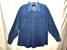 Wrangler 70127MW Blue Denim Long Sleeve Pearl Snap Shirt Men's Size 18x36  o
