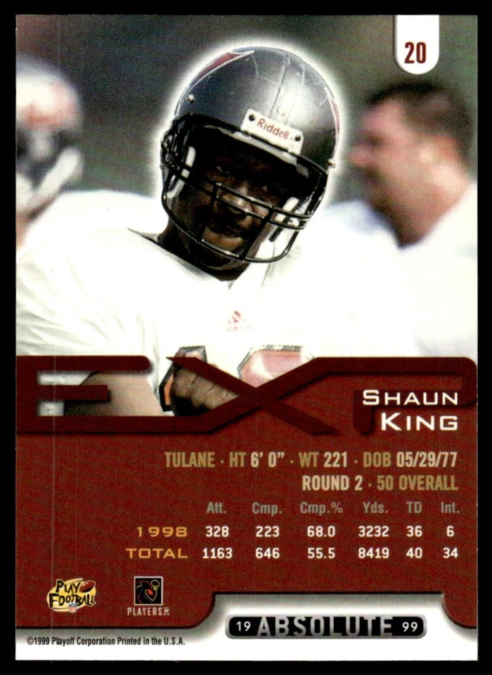 1999 Playoff Absolute EXP Shaun King Rookie Tampa Bay Buccaneers #20 - Image 2 of 2