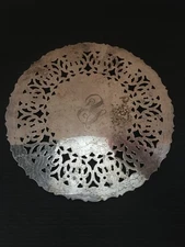 Vintage 70s WA Italy Silver Plate Monogrammed Pierced Metal Trivet Footed 7.5"D