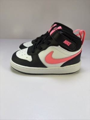 Nike Girls Court Borough Mid 2 Black/Sunset Pulse- White Sneaker - size 7c