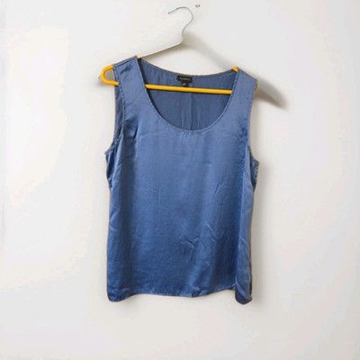 Talbot's 100% Silk Tank Top Shell Blouse-16 -Country Blue Side Slits Scoop Neck