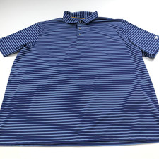 Maelreg Performance 3XL Polo Golf SS Stretch Button Polo Striped Shirt Blue