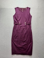 T Tahari Women Sheath Dress 10 Purple Sleeveless Belted Waist Back Zip Workwear