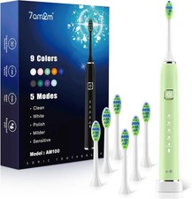 Sonic Electric Toothbrush w/ 6 Brush Heads for Adults  Kids One Charge Last 4m