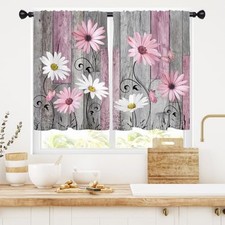 Kitchen Window Curtain Panels Short Small 27.5"W x 39"L Pack of 2 Pink Floral